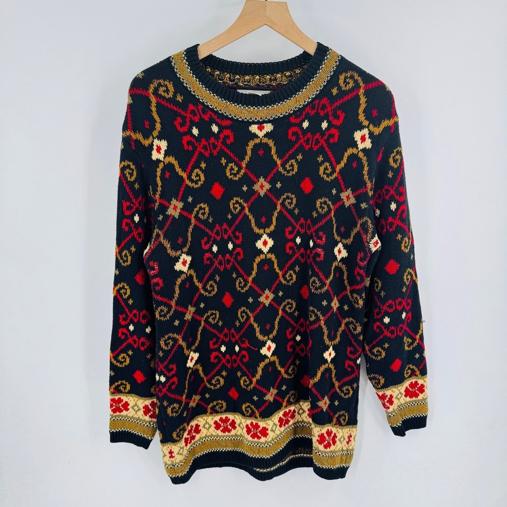 Vintage Lands' End Fair Isle Sweater Made in Hong Kong Size M‎ 90s Christmas